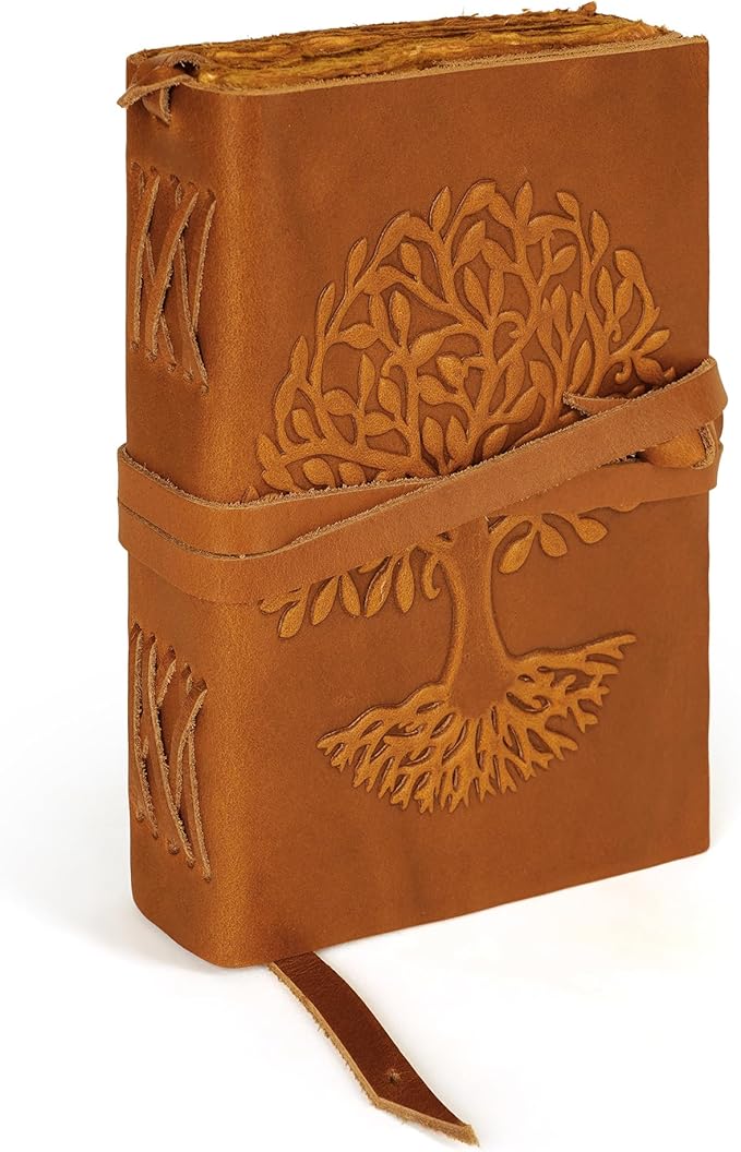 LUXEORIA Tree Of Life Leather Journal for Women and Men, Handcrafted Leather Journal for Writing Womens, Sketchbook, Travel Diary with Unlined Deckle Paper, Camel Brown 6x8