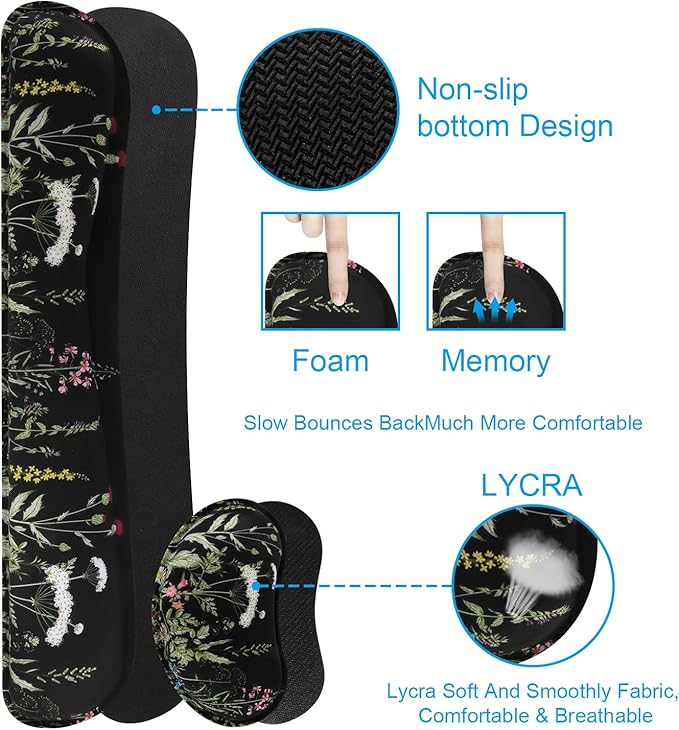 iCasso Large Mouse pad for Desk, Computer Desk Mat, 3Pcs XXL Keyboard and Mouse Pad + Keyboard Wrist Rest, Desk Matt for Desktop, Easy Typing Pain Relief Ultra Thick Mousepad Keyboard Mat(Weeds)