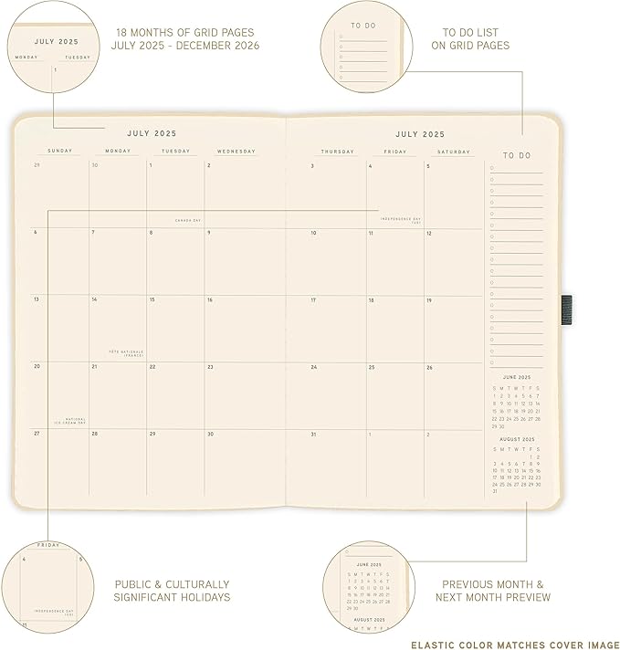 July 2025 – Dec. 2026 Planner by Graphique, Weekly and Monthly Planner, 18 Months Calendar, Hardcover, Cherries, 6” x 8”