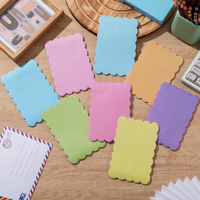 Eaasty 8 Pack Scalloped Sticky Notes Bulk Christmas Cute Self Sticky Note Pads Multi Color Bright Vintage Note Pads or School Office Supplies 240 Sheet(4" X 6",Multi Color)
