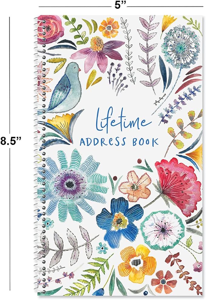 Current Embroidered Florals Address Book-94 Pages; Small 5" x 8-1/2" Size for Purse or Office,Spiral Bound Soft Cover Organizer for Contacts,Addresses,Email, & Phone Numbers + 50 Replacement Stickers