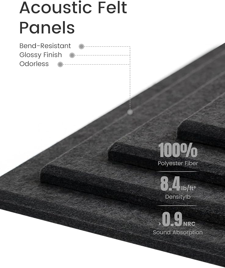 Bumusty Large Cork Board Alternative-47 x35 Felt Bulletin Board Tiles, with 30 Pushpins, 70 Adhesive Tabs, 12-Pack Slat Wall Paneling, Cork Boards for Office Push Pin Board Felt Board-Charcoal Gray