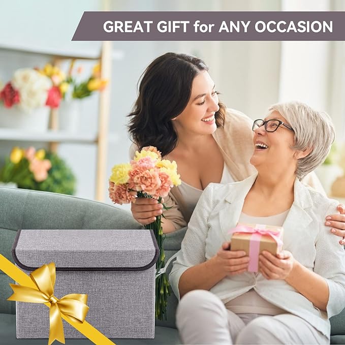 Large 17" 42 Quarts Collapsible Stackable Storage Bins with Lids [3-Pack] Foldable Fabric Linen Storage Boxes Cube, Closet Organizer Baskets with Label for Home (16.7 x 12 x 12, Gray)