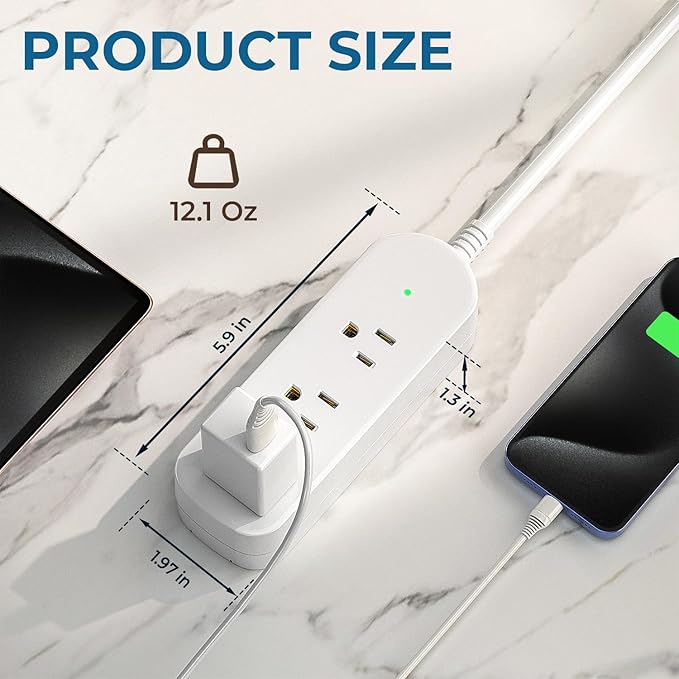 Surge Protector Power Strip,1625W/13A,5Ft Extension Cord with 3 Outlets,Waterproof Class 6 Heavy Duty Extension Cord for Indoor Outdoor,UL FCC IPX6 Listed (White, 5FT)