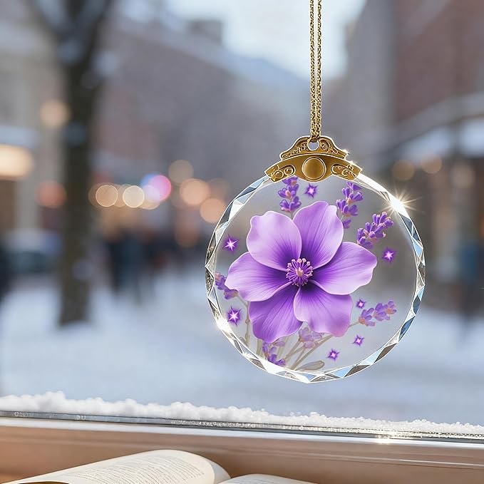 Purple Christmas Ornaments, Purple Floral & Star Decorative Hanging Ornament for 2025 Christmas Tree Decor Glass Christma Ornament 2.75"