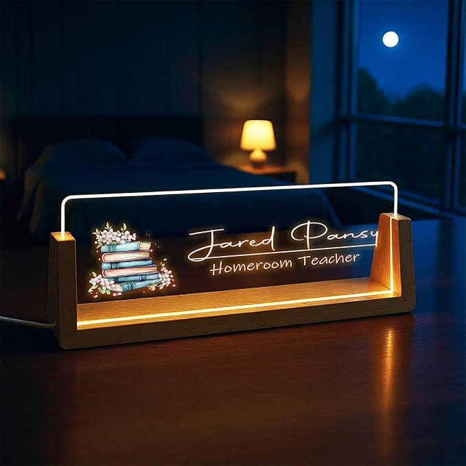 Custom Desk Name Plate,Light Up Acrylic Office Sign, Personalized Gift for Boss Coworker Teacher, Employee Appreciation Award, Home Office Decor