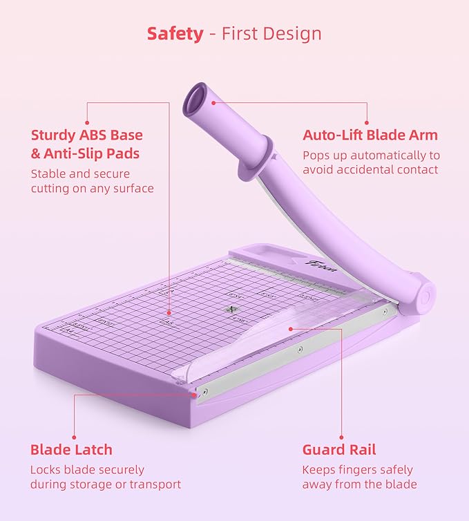 Firbon 12" Guillotine Paper Cutter, Heavy Duty 12-Sheet Capacity Trimmer for Cardstock, Photos, Scrapbooking, Office, Classroom, Studio (Purple)
