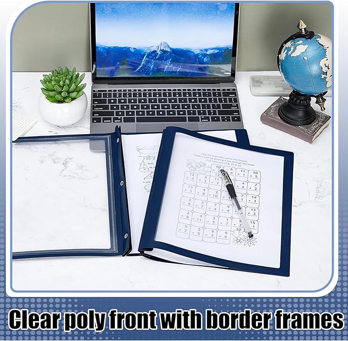 Teling 24 Pcs Report Covers with 3 Prong Fasteners Clear Front Presentation Folders Frame View Poly Report Folder Presentation Binder for Paper Document School Office (Dark Blue)
