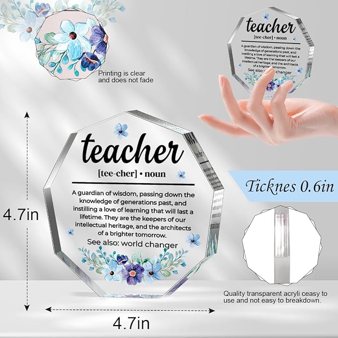 Teacher Gifts for Women Thank You Gifts for Teacher Best Teacher Ever Gifts Back to School Gift for Teacher Graduation Appreciation Birthday Christmas Gift for Teacher Definition Acrylic Decorative Signs Plaques