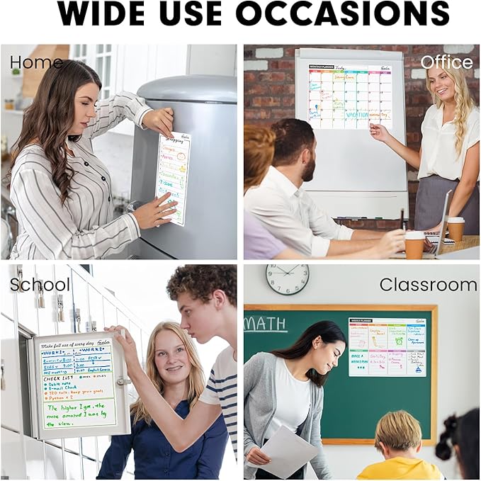 4 Pack Dry Erase 2024 Magnetic White Board Calendar Kit, Feela Monthly Weekly Calendar for Wall Refrigerator, Office Supplies with 8 Magnetic Erase Markers, 1 Eraser, 10 Stickers for Schedule