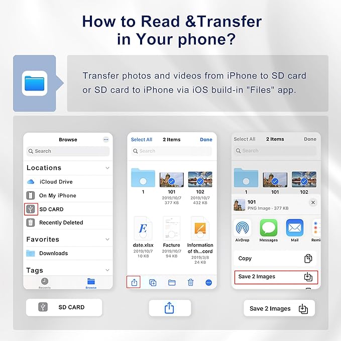 Aluminum 5-in-1 Memory Stick Pro Duo Adapter for iPhone/PC/Android, Lightning USB C USB A Multi Card Reader for SD/TF/CF/MS/XD Cards, High-Speed Data Transfer for Camera/GoPro/Drone