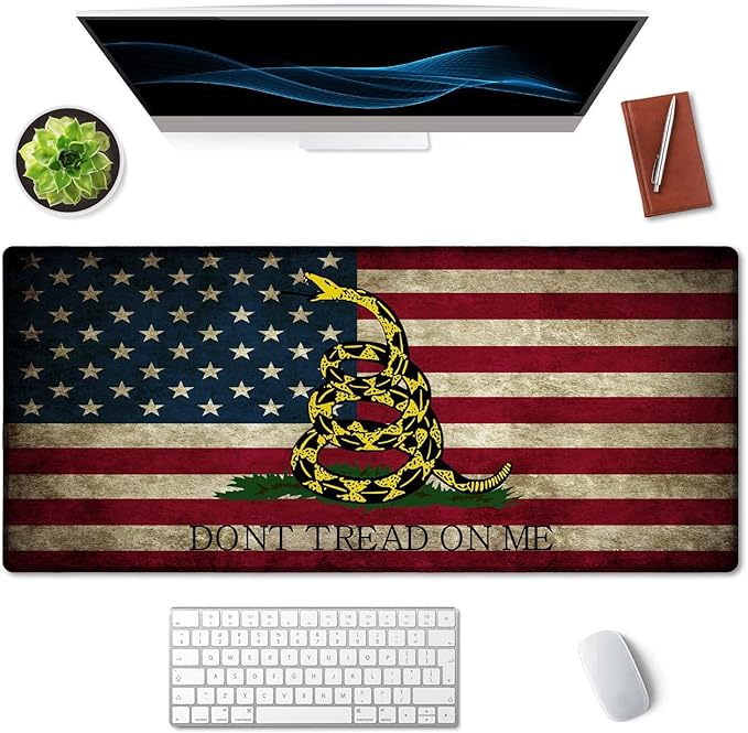 SSOIU Desk Mat,Large Mouse Pad 35.5" x 15.7" XXL Extended Gaming Mouse Pad Mat with Non-Slip Base Stitched Edge Mousepad for Computer,Office,Keyboard and Laptop - Don't Tread On Me American US Flag
