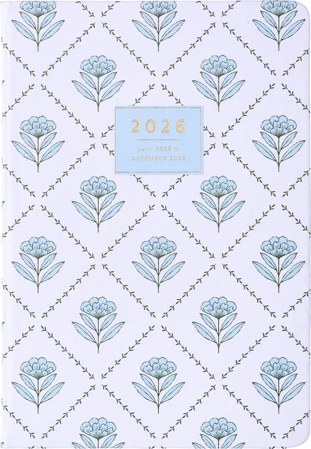 2025-2026 Eccolo 18 Month Linen Bound Planner, Monthly & Weekly Pages (5.25 x 7.75" - July 2025 - Dec 2026 - Blue Wallpaper)