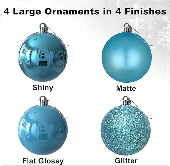 Baby Blue 4.0" Large Christmas Balls - Christmas Tree Decoration Ornaments Shatterproof Hanging Balls for Birthday Halloween Holiday Wedding Decorations Set of 4pcs