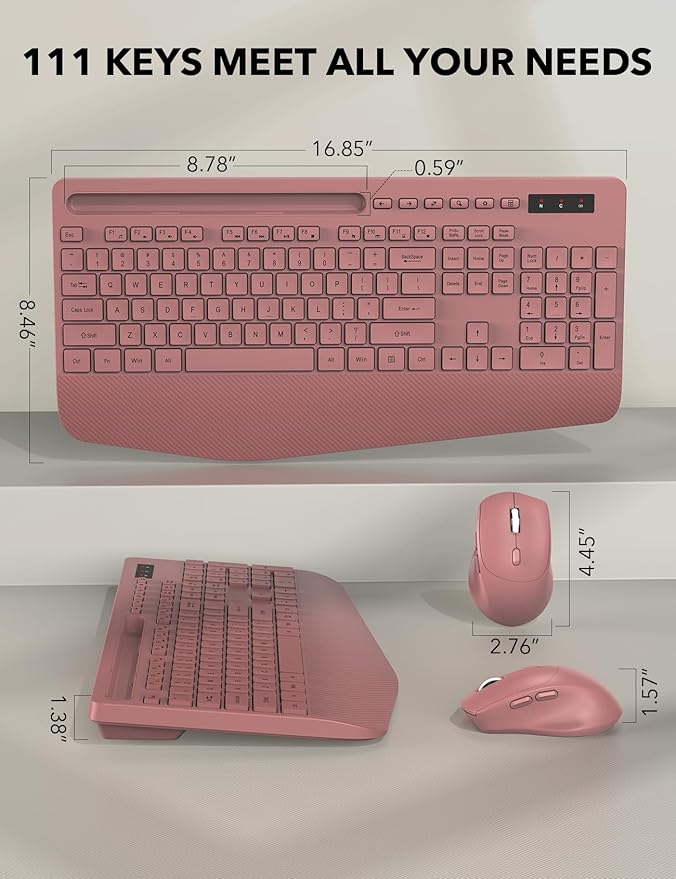 Wireless Keyboard and Mouse Combo - Full-Sized Ergonomic Keyboard with Wrist Rest, Phone Holder, Sleep Mode, Silent 2.4GHz Cordless Keyboard Mouse Combo for Computer, Laptop, PC, Mac, Windows