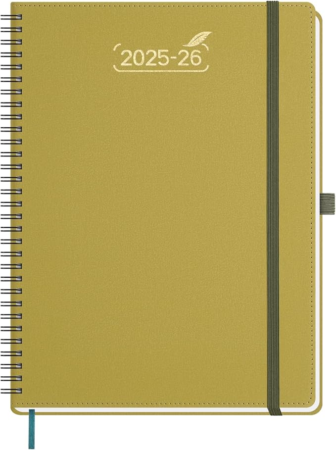 BEZEND Weekly Planner 2025-2026 with 2 Columns, 8.5" x 11" Academic Calendar 18 Months (Jul 25-Dec 26) Life Work Appointment Book with Monthly Tab, PU Leather Softcover Spiral - Mustard
