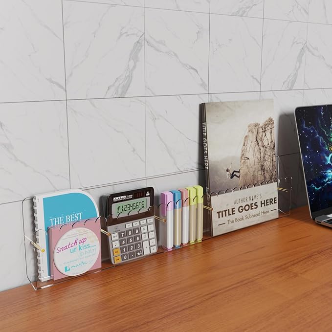 Brochure Holder Wall Mount, 2 Pack Acrylic Modular Flyer with Adjustable Magnetic Golden Bolt, Wavy Lace Pamphlet Display Stand for Organizer Trifold Flyer, Document, Leaflet, 5 Slots