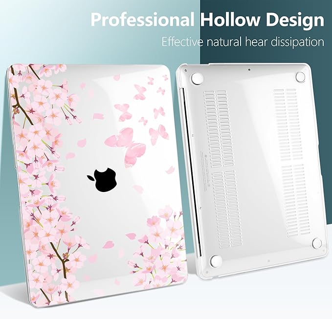 DONGKE Compatible with MacBook Air 13 inch Case 2021 2020 2019 2018 Release A2337 M1 A2179 A1932 with Retina Display & Touch ID, Plastic Hard Shell & Keyboard Cover - Flower Blossoms