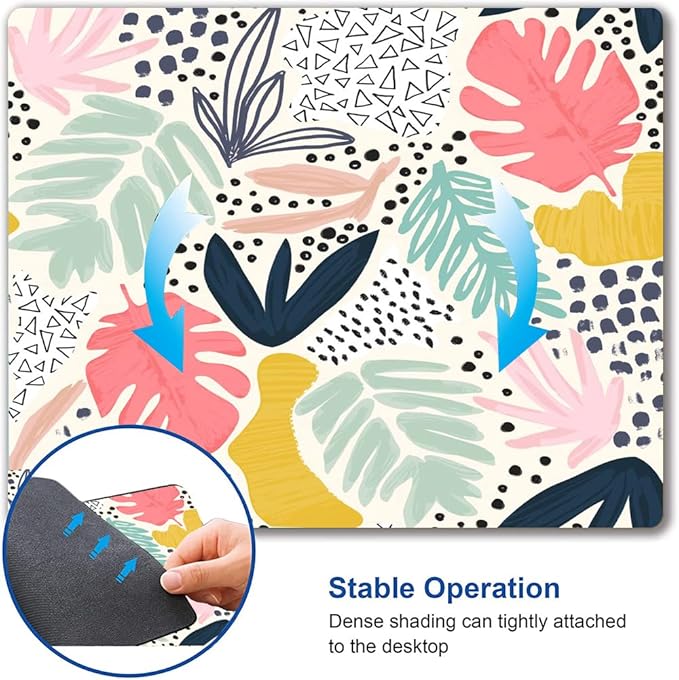 Mouse Pad, Colorful Palm Tropical Plants Mouse Pad, Square Waterproof Cute Mousepad Non-Slip Rubber Base Wireless Mouse Pads for Computer Office Laptop, Gaming Mouse Pads for Desk, Leaves