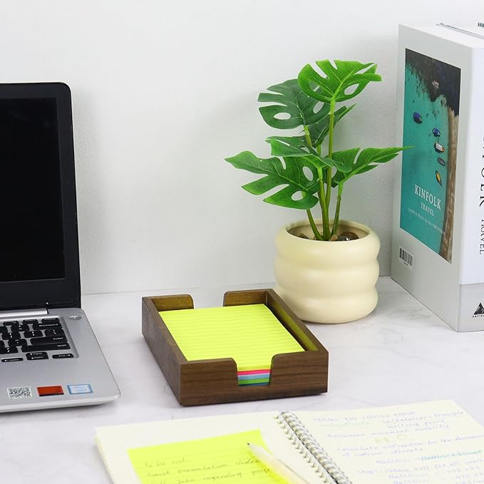 Buqoo 4x6 Notepad Holder Dispenser, Walnut Wood Sticky Notes Memo Pad Holder Dispenser Desk Supplies Organizer Accessories for Office Home Schools