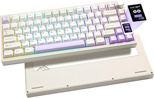 YUNZII AL80 Wireless Mechanical Keyboard,Full Aluminum CNC, Smart LCD Display,Hot Swappable Gasket Mount 75% Layout with Knob,BT/2.4G/USB-C,QMK/VIA Support for Win/Mac (Beige, Cocoa Cream V2 Switch)