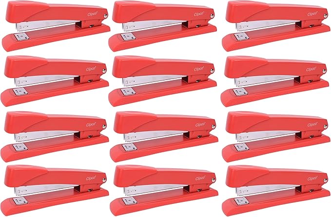 Clipco Stapler with 2000 Staples Full Desk Size Red (12-Pack)
