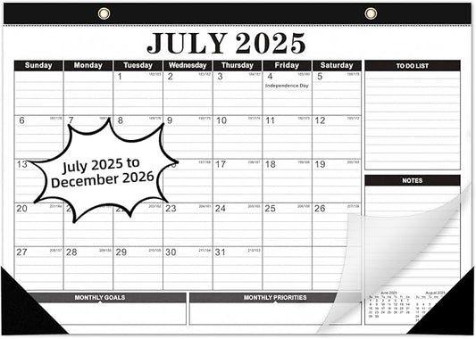 Tcamp Desk Calendar 2025-2026 from July 2025 to December 2026, Large 17" x 12" Wall Calendar with Julian Dates, 18 Months Desk Planner for Home School Office Desktop, Christmas Gifts