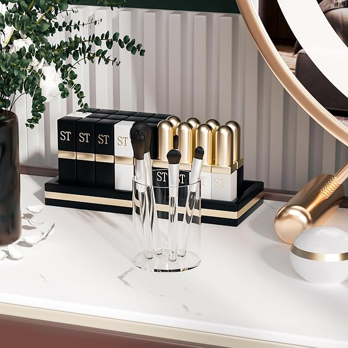 Clear Acrylic Pen Holder Round Shape, Desktop Pencil Cup Holder, Countertop Stationery Organizer for Office Desk Accessory