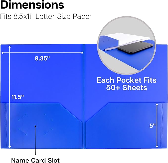 Dunwell Colored Plastic Folders with Pockets - (12 Pack, Assorted Colors), 2-Pocket 8.5x11 Folders for School and Office, Heavy Duty Long Lasting Poly, Includes Labels