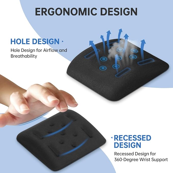 Upgraded Wrist Rest for Laptop, Ergonomic Memory Foam Laptop Wrist Pads for Computer Keyboard, Wrist Support Cushion for Typing (Black)