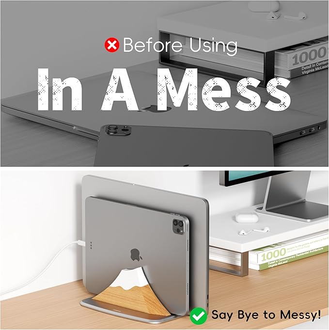 Vertical Dual Laptop Stand - Snow Peak-Shaped Wooden Adjustable Laptop Holder,2 Slots Desktop Dock Compatible with All MacBook, Surface,Chromebook,Dell & More(Beechwood)