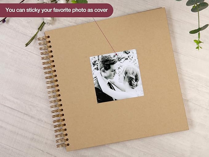 potricher 12 x 12 Inch Large DIY Scrapbook Photo Album 80 Pages Thick Kraft Blank Yellow Paper Memory Book for Wedding and Anniversary Family (Yellow, 12 Inch)