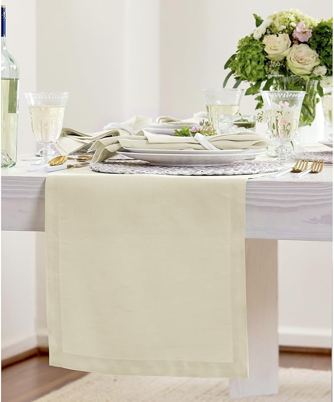 Solino Home Linen Birch Table Runner 144 Inches Long - 100% Pure Linen Extra Long Table Runner 14 x 144 Inch for Fall, Autumn, Thanksgiving - Fete