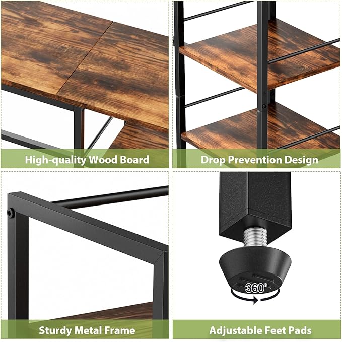 Desk Shelf, 38.5 Inch Desk Hutch for Computer Monitor, Computer Desktop Bookshelf Storage Rack Adjustable Desk Hutch Top Only, 3 Tier Desk Organizer Shelf for Office Home, Rustic