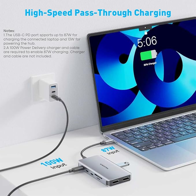 USB C Docking Station Dual Monitor with 2 HDMI, 10-in-1 Laptop Docking Station with 4K@30Hz HDMI, USB C & USB A 3.0, SD/Micro SD, 100W PD, USBC Dock for Dell XPS/HP/Lenovo/Mac/Surface etc