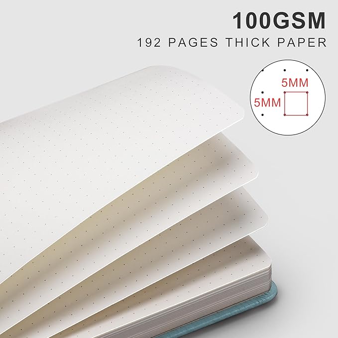 EMSHOI A4 Dotted Journal - 8.5"x11" Hardcover Leather Dotted Notebook, 192 Pages 100 GSM Dot Grid Notebook for Work, Bullet Journaling, Writing, Gift for Women & Men (GrayBlue)