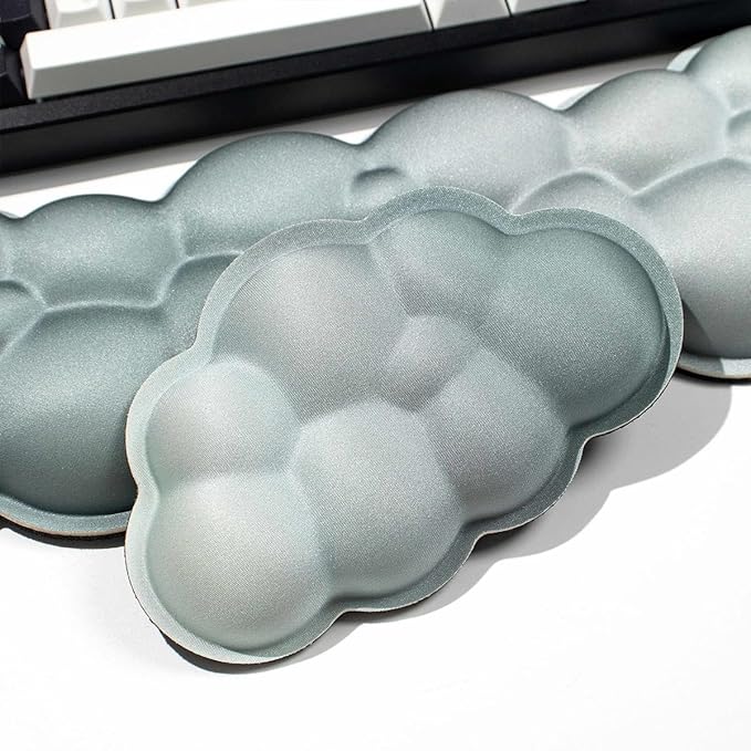 Cloud Wrist Rest Keyboard, 2 Pack Cloud Keyboard Wrist Support Set, Breathable Memory Foam Wrist Rest for Computer Keyboard, Green Desk Accessories for Office Gaming Computer(White Green Gradient)