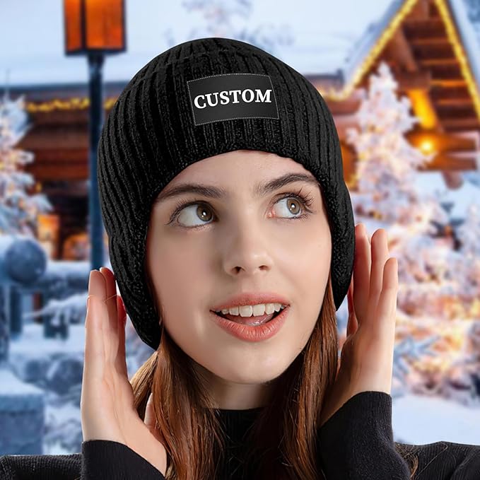 Custom Beanie for Men Women Bulk Custom Winter Hat Beanies with Logo Text Image Personalized Knit Hats Gifts for Business