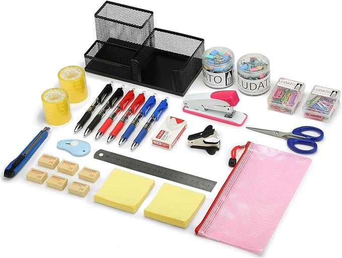 Ludato 39pcs Office Supplies Set - Desk Accessory Kit with Pen Holder Stapler Staples Staple Remover and Paper Clips - Complete Office Stationery Set for Home or Work