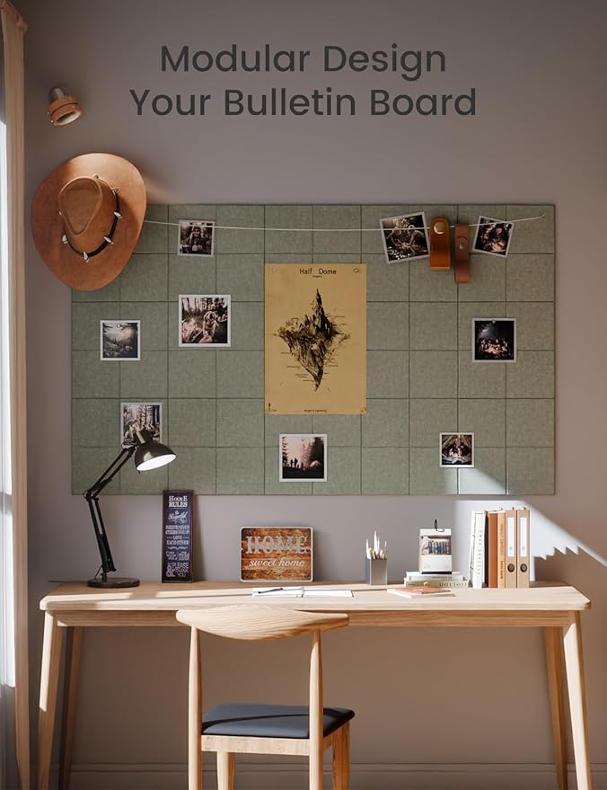 Large Felt Bulletin Board 36" x 24"Cork Board Alternative-6 Pack with 40 Safe Removable Adhesive Tabs, Cork Boards for Walls Cork Board for Home Office Classroom Pin Board-Sage