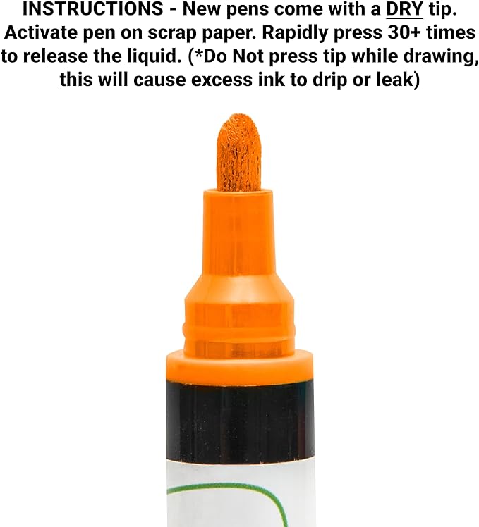 Glass Pen Window Marker: Liquid Chalk Pens for Glass, Whiteboard Markers with Washable Paint - Graduation, Car Windows, Mirror Pen, Storefront, Wedding, Parade, Party & Holiday (Orange, Fine Tip)