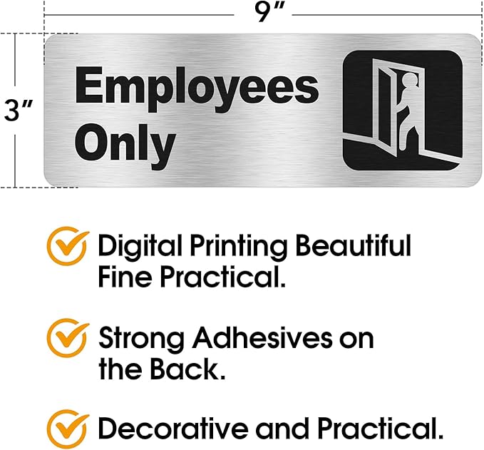 Faittoo Employees Only Sign, (8 Pack) 9 X 3 Inch Informative Aluminum Sign with Symbols, Fade Resistant, Use for Door of Office/Business, Easy to Install