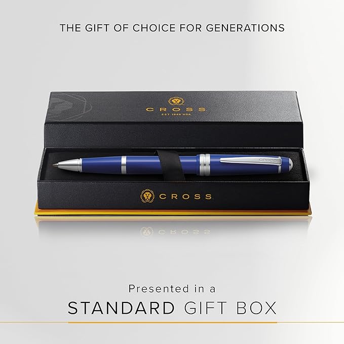 Cross Bailey Light Refillable Rollerball Pen Presented in a Everyday Gift Box - Medium Point, Black Ink, Polished Blue