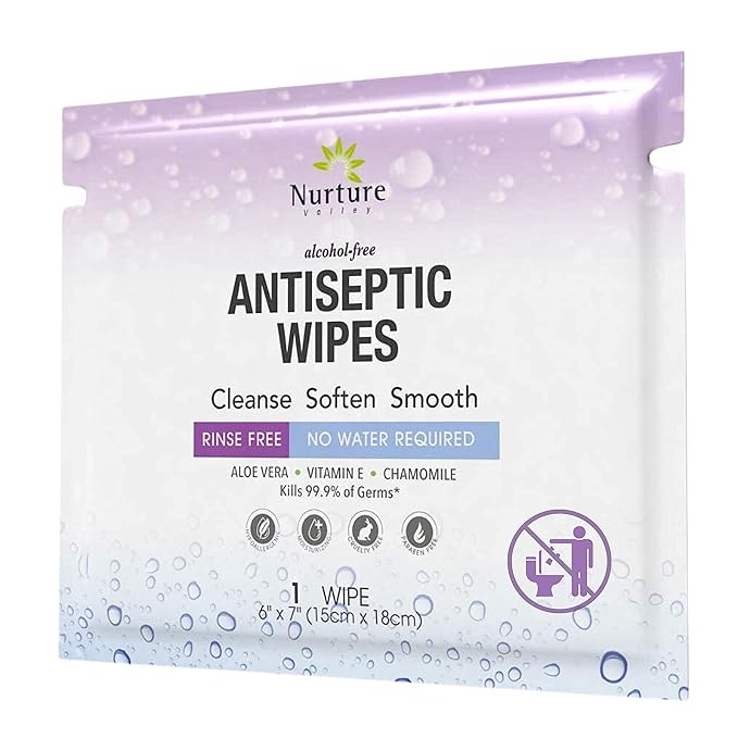 XL Individually Wrapped Nurture Antibacterial Body & Hand Wipes | Alcohol-Free Antiseptic Wet Disinfecting Towelettes for Germ Removal, Sanitizing Hands |Cleaning Cloths| Adults & Baby| Thick & Strong