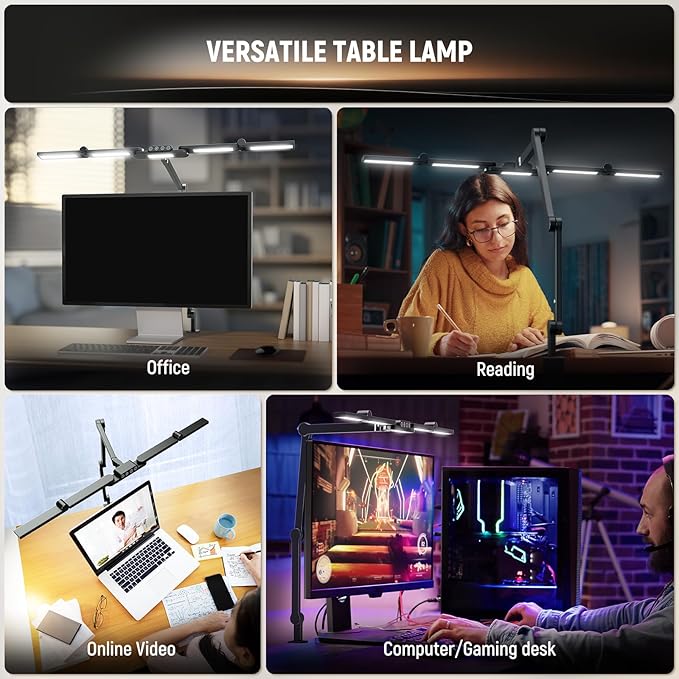 NEEWER BASICS 32.5" Clip On Desk Light for Home Office, 23W LED Dimmable Architect Table Clamp Lamp, 5 Light Bars, Monitor Computer Drafting Video Conference Atmosphere Lighting, 5 Colors CRI90+, DL01