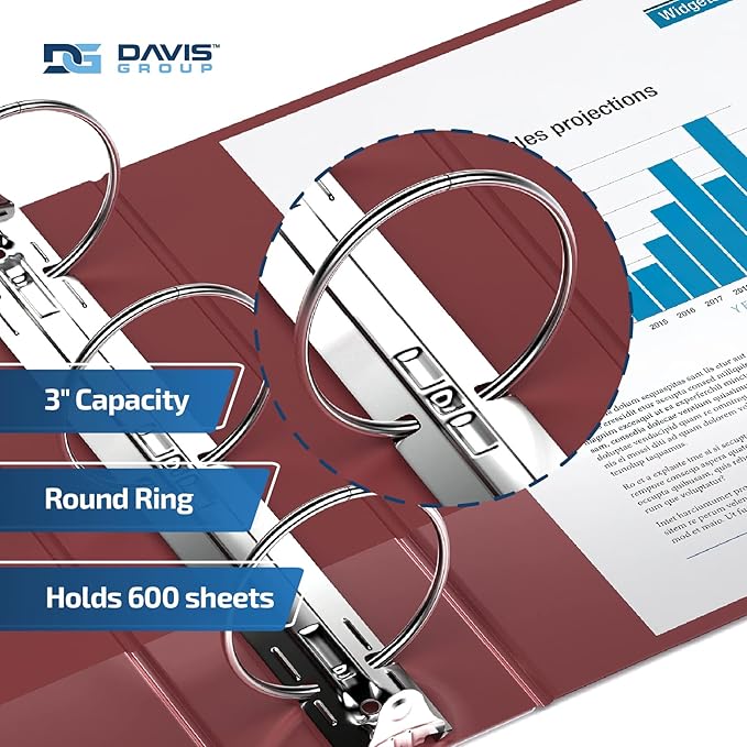 Premium Economy 6-Pack 3-Ring Binders for School or Office, Round-Ring Binders, 3 Inch, Burgundy