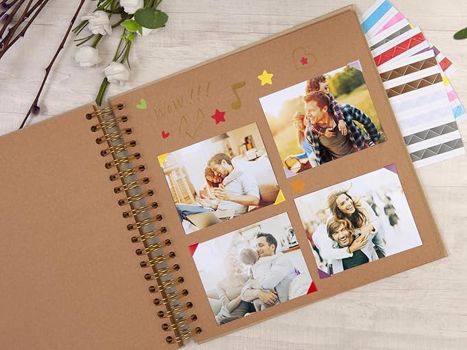 potricher 10 x 10 Inch DIY Scrapbook Photo Album 80 Pages Thick Kraft Blank Yellow Paper Memory Book for Wedding and Anniversary Family (Yellow, 10 Inch)