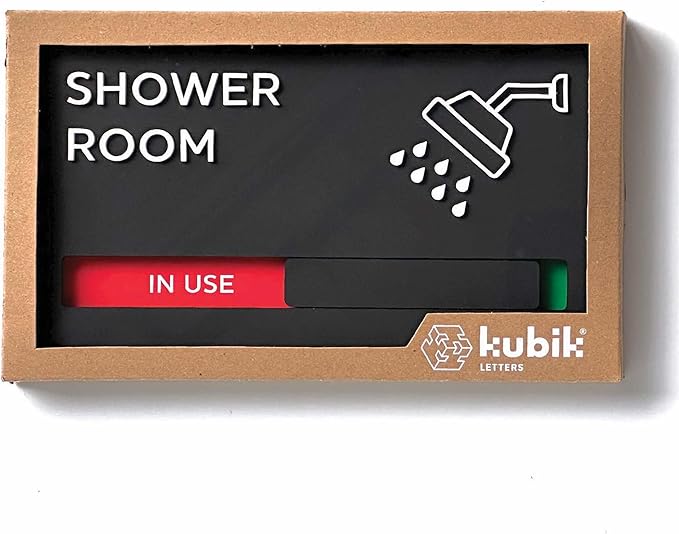 Kubik Letters Premium Shower Room Sign with Slider for Dual Messages Room Status (AVAILABLE or IN USE)