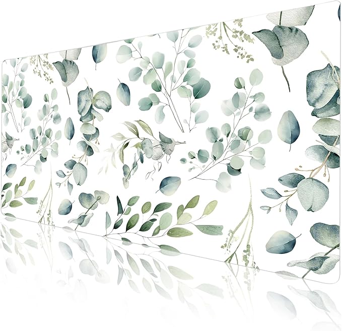 Colorful Star Large Mouse Pad, PU Leather Waterproof Desk Mat, Computer Gaming Mouse Pad, XXL Full Table Mousepad Non Slip Desk Pad for School Office Home 31.5" x 15.7" - Fresh Eucalyptus Leaves