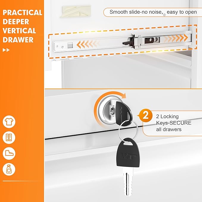 INTERGREAT 3 Drawer Lateral File Cabinet with Lock, 28" W White Lateral Filing Cabinet for Legal/Letter A4 Size, Locking File Cabinet for Home Office
